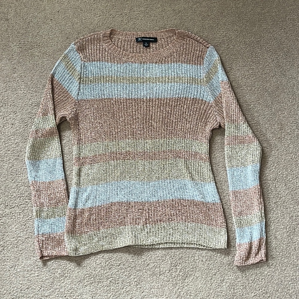 Inc metallic (gold, silver, bronze) striped knit long sleeve top-XL